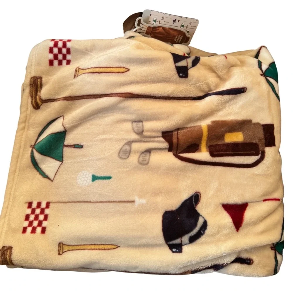 Birdie‎ to Bogey Golf Blanket Throw With Hanger and Golf Ball Charm NWT
